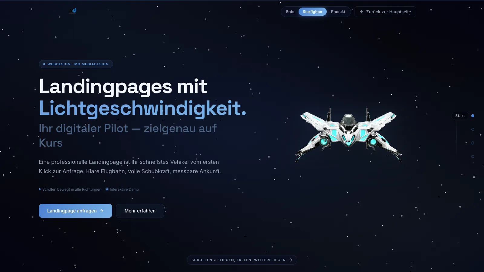 Vorschau: Starfighter-Landingpage